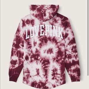 VS PINK Varsity Long Sleeve Pullover Tee Hoodie Tie Dye